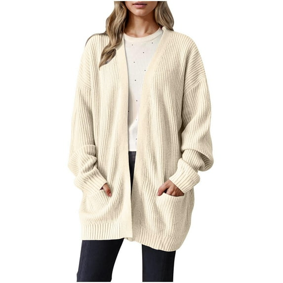 ATOYSOY Womens Oversized Cardigans Soft Knit Cardigan Sweater with Pockets Beige XL