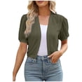 thumbnail image 1 of ATOYSOY Womens Puff Sleeve Sheer Chiffon Cropped Cardigan Open Front Light Casual Tops For Summer Beach Daily Layering Wear, 1 of 8