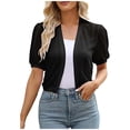 thumbnail image 1 of ATOYSOY Womens Puff Sleeve Sheer Chiffon Cropped Cardigan Open Front Light Casual Tops For Summer Beach Daily Layering Wear, 1 of 8