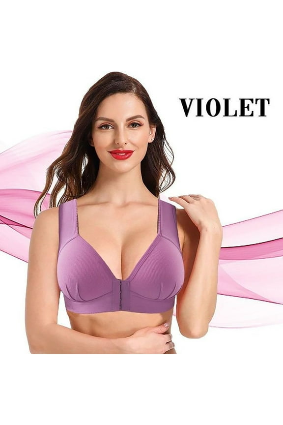 Womens Ribbed Wireless Bras Front Button Detail V Neck Classic Style Adjustable Shoulder Strap Comfortable Fitted Bra For Elderly Care