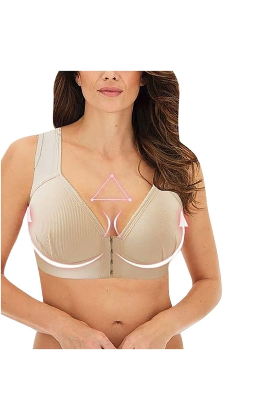 Womens Ribbed Wireless Bras Front Button Detail V Neck Classic Style Adjustable Shoulder Strap Comfortable Fitted Bra For Elderly Care