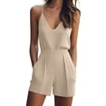 thumbnail image 1 of ATOYSOY Womens Spaghetti Strap V Neck Romper Casual Summer Jumpsuit With Pockets Loose Fitted Breathable For Beach Vacation And Daily Wear, 1 of 7