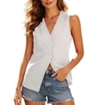 thumbnail image 1 of ATOYSOY Womens V Neck Sleeveless Button Down Vests Casual Loose Linen Style Waistcoat Light Breathable Tops For Summer Daily Street Wear, 1 of 8