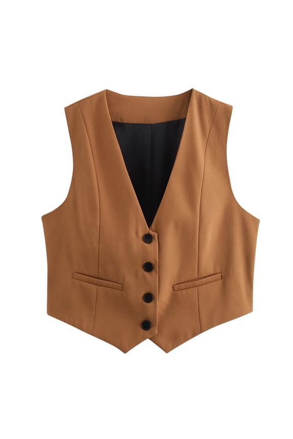 Womens V Neck Vests Top Sleeveless Button Down Tailored Comfortable Solid Color Blouses For Women Trendy Office And Casual Wear