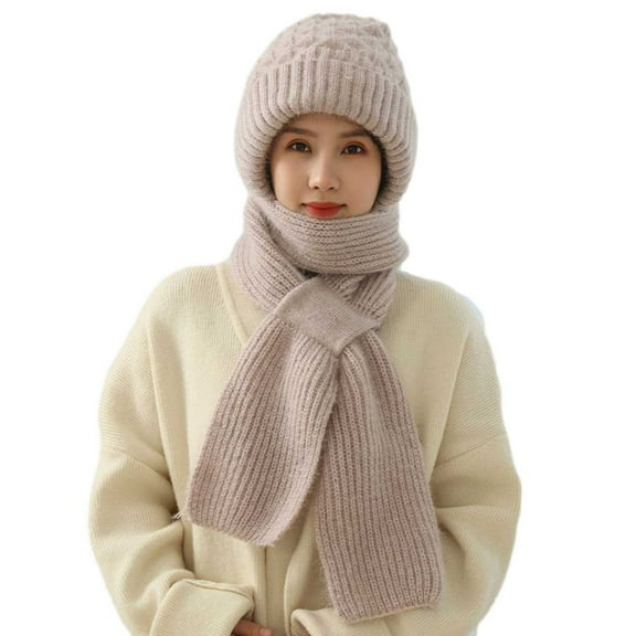 ATOYSOY Womens Windproof Cap Scarf Winter Warm Knitting Thick Warm Ear Hat Scarf Sets (Multicolor,Free Size)