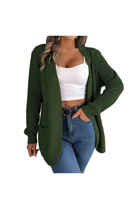 Workout Knitted Tops Cardigans Open Front Shackets Winter Loose Jackets with Pockets for Women Casual Sweaters Coat Long Sleeve Outwear Lightweigt Trendy Green S