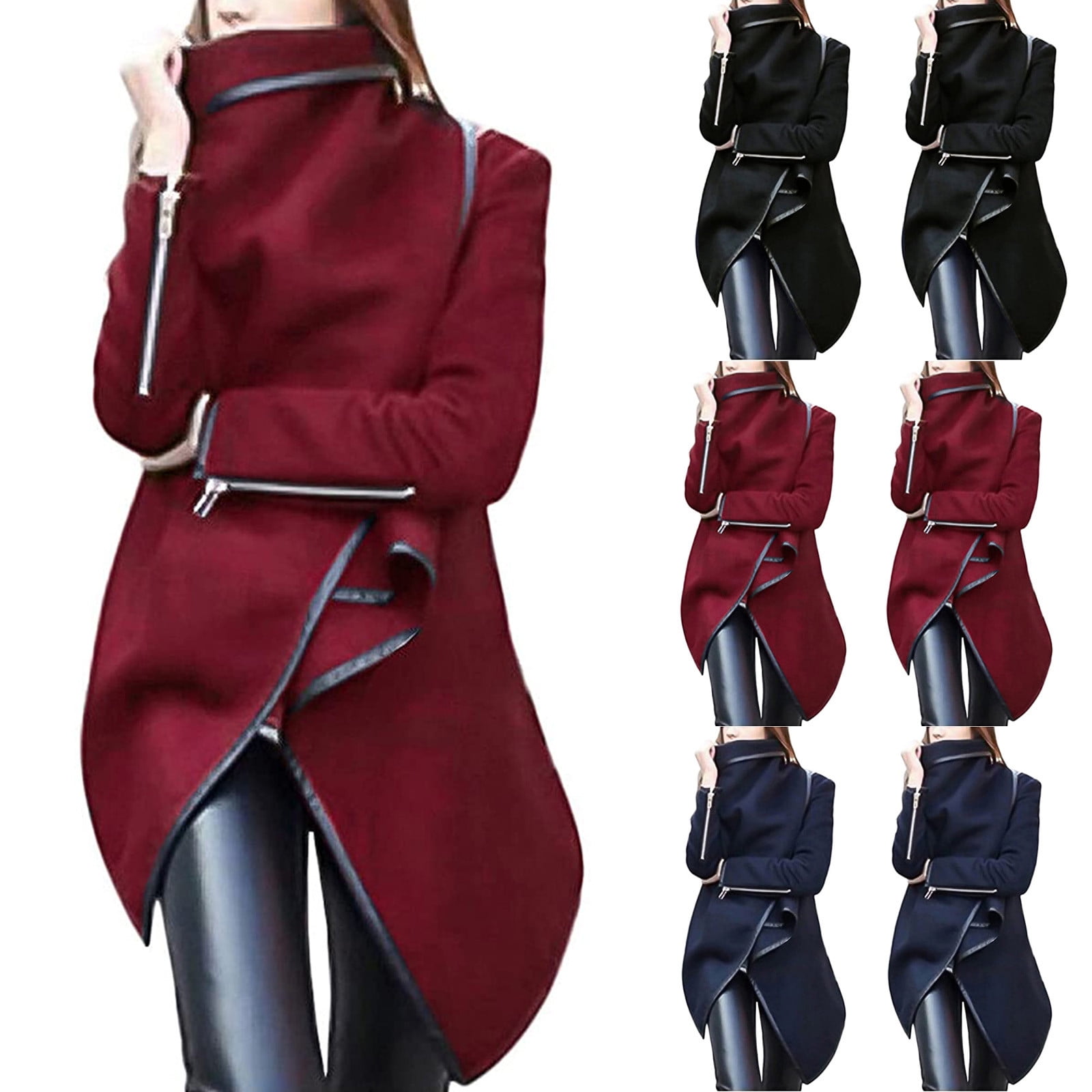 Zpanxa Women's Faux Leather Jacket, Long Slim Moto Biker