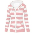 thumbnail image 1 of ATOYSOY Zipper Open Front Cardigan Pockets Fall Winter Loose Hoodie Jackets for Women Trendy Long Sleeve Tops Outwear Striped Coat Casual Sweatshirts Pink XL, 1 of 4