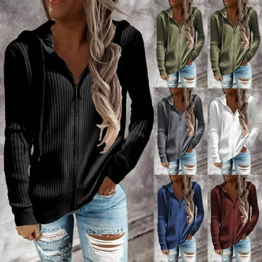 ATOYSOY Zipper Up Shackets Winter Loose Hoodies Jackets for Women Solid Color Knitted Tops Cardigans Long Sleeve Coat Casual Sweatshirts Trendy Clearance Workout Black XXL