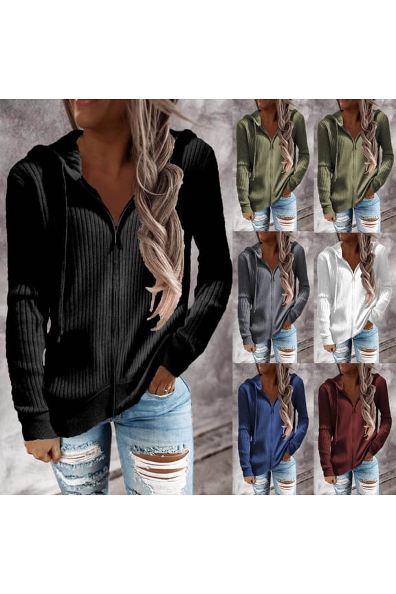 Zipper Up Shackets Winter Loose Hoodies Jackets for Women Solid Color Knitted Tops Cardigans Long Sleeve Coat Casual Sweatshirts Trendy Workout Black XXL