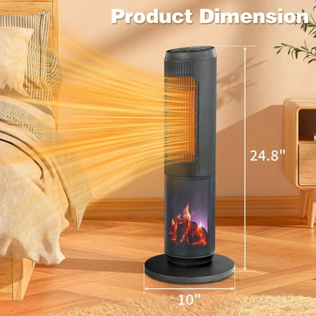 ATR ART to REAL 25"H 1500W Portable Electric Tower Space Heater with Thermostat for Indoor Bedroom Office Home, Black