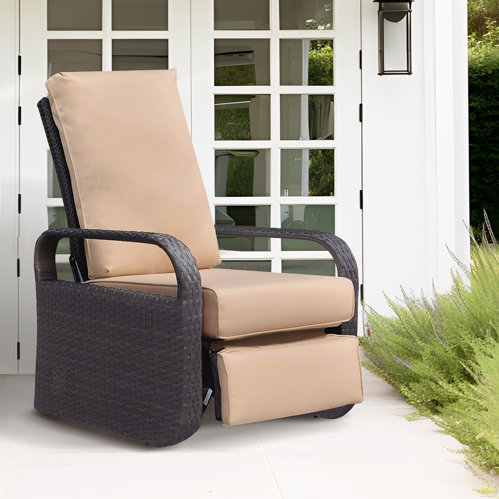 ATR ART TO REAL Outdoor Patio Adjustable Wicker Rattan Recliner,Wicker