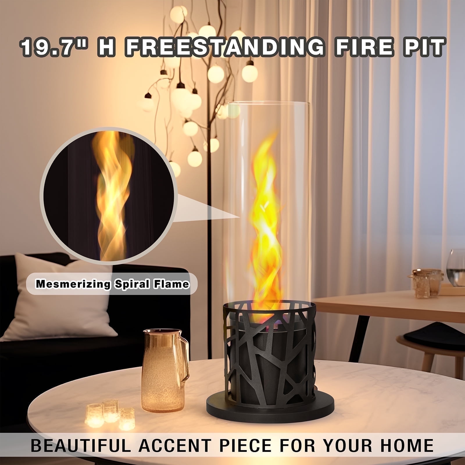 ATR ART to REAL 19.7"H Tornado Flame Steel  Tabletop Firepit,Outdoor Indoor Metal Fireplace, Awesome Christmas Gifts