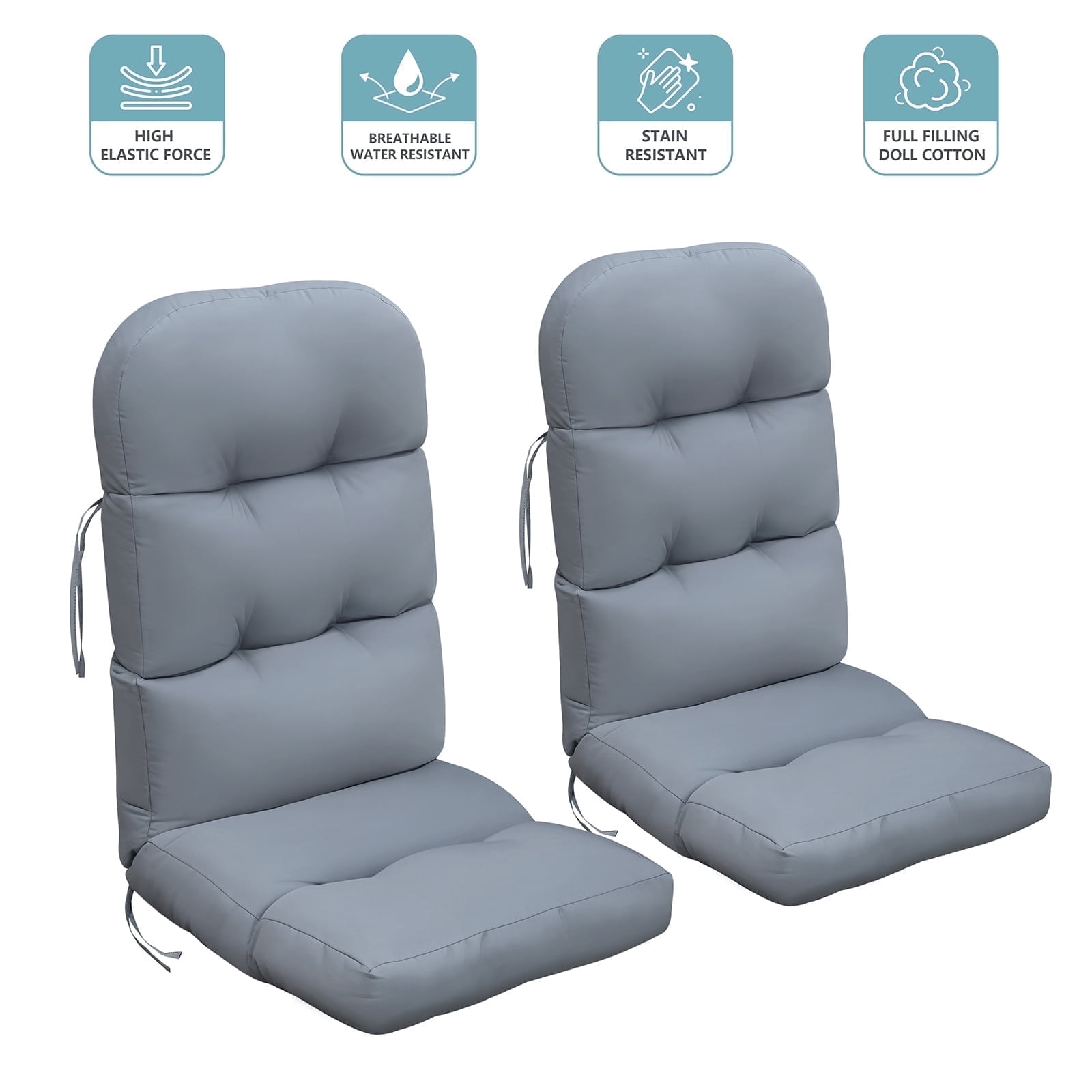 ATR ART to REAL 2 PCS Waterproof Patio Adirondack Chair Cushions,Outdoor Rocking Chair Cushions,Gray