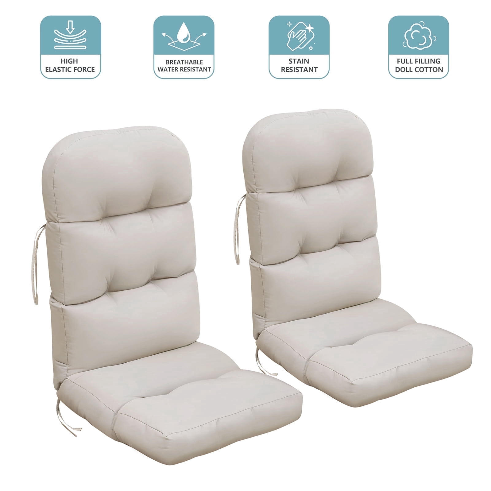 ATR ART to REAL 2 PCS Outdoor Waterproof Adirondack Chair Seat and Back Cushion,Patio Rocking Chair Cushions,Light Khaki