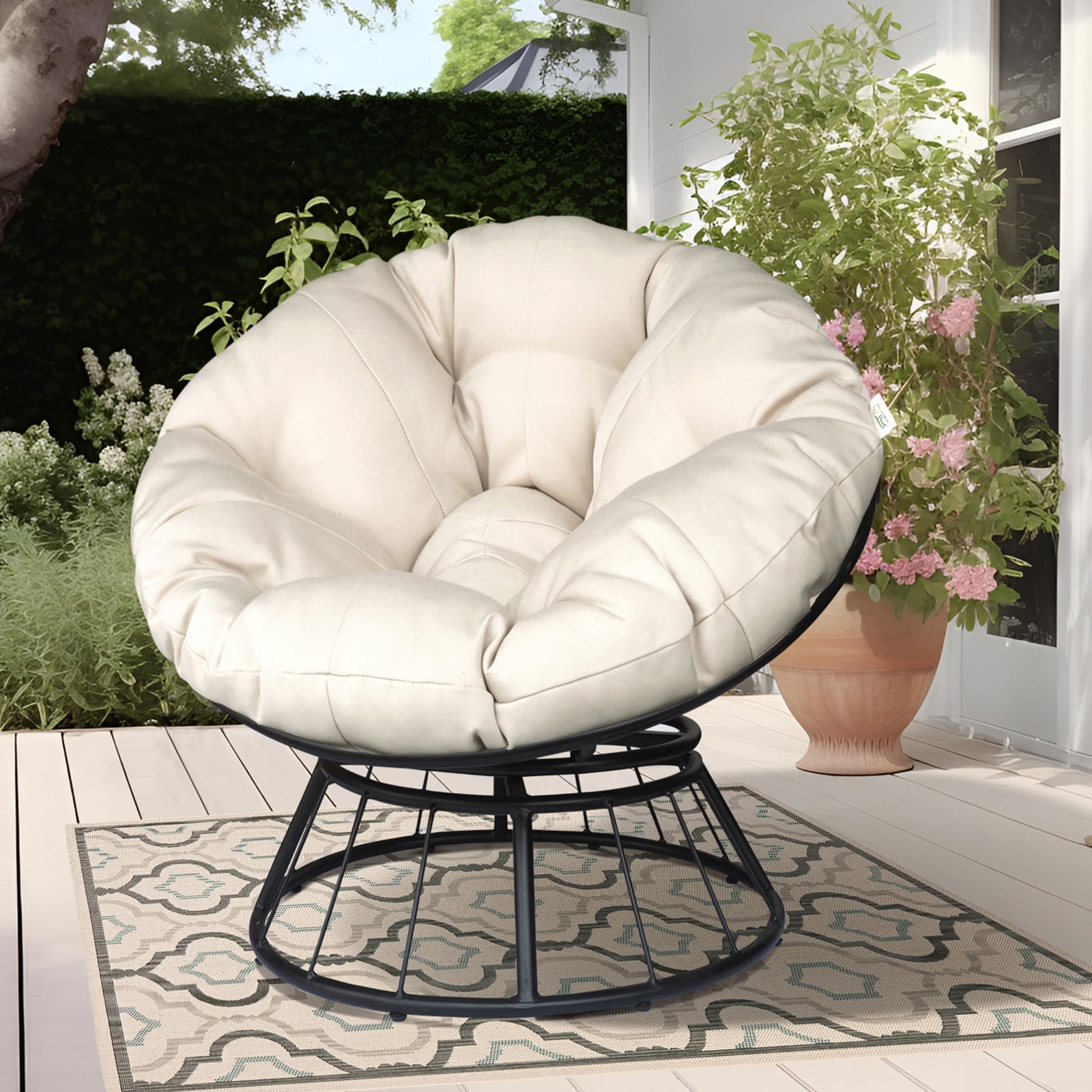ATR ART to REAL 360-Degree Swivel Papasan Chair with Cushion,for Garden Backyard,Beige - Walmart.com