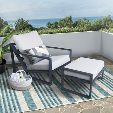 ATR ART to REAL 2PCS Outdoor Furniture Aluminum Chair with Ottoman,Grey