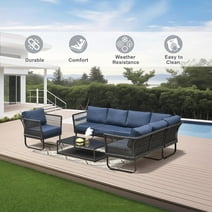 ATR ART to REAL  6 Piece Outdoor Sectional Furniture,6-Person Patio Conversation Sets, Navy Blue