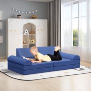 ATR ART to REAL 8PCS Modular Kids Play Couch,Multifunctional Convertible Toddlers Play Sofa,Navy Blue
