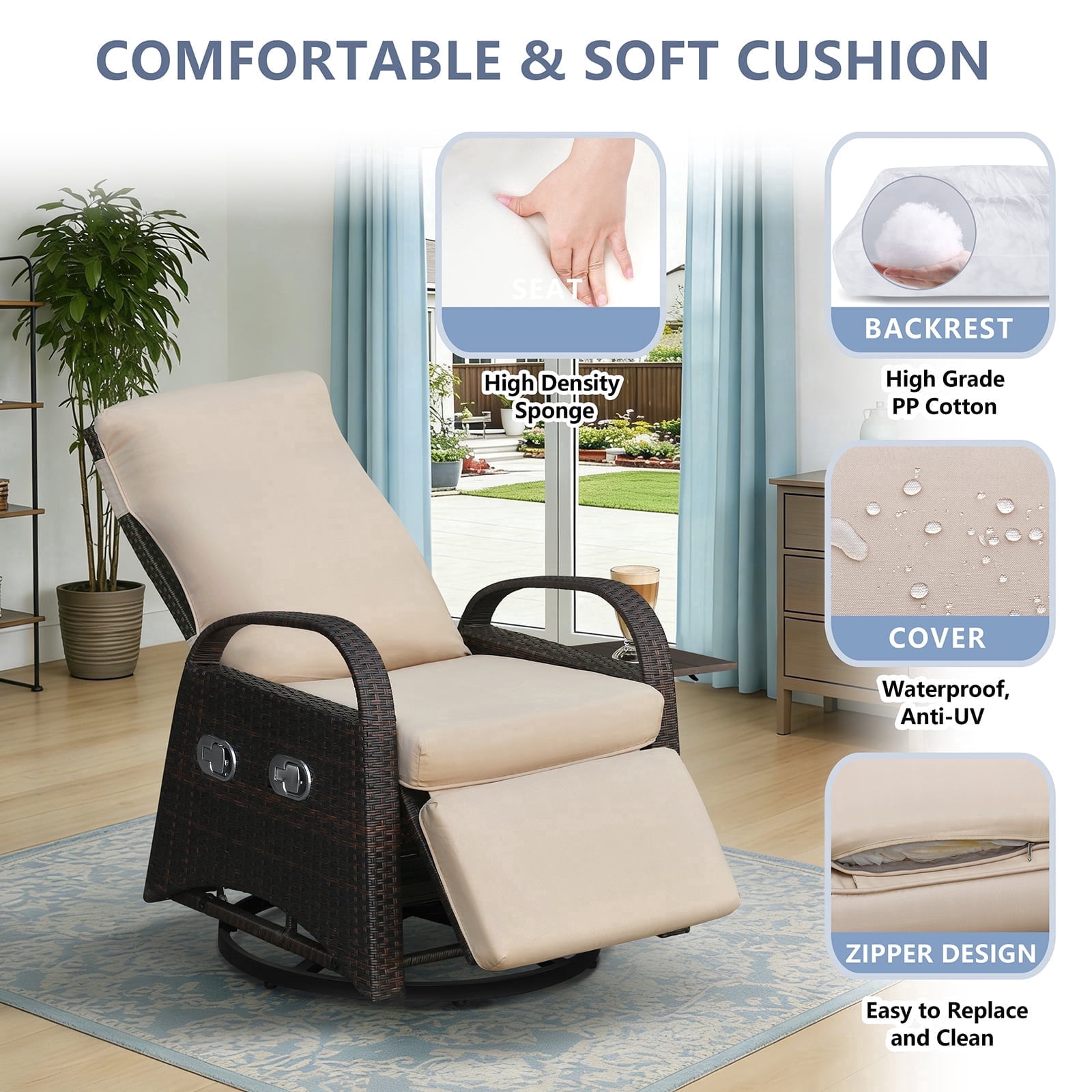 ATR ART to REAL Patio Swivel Recliner Chair,Outdoor Rocker Recliner ...