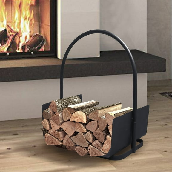 ATR ART to REAL Indoor Outdoor Metal Firewood Rack Basket, Portable Firewood Log Holder, Black
