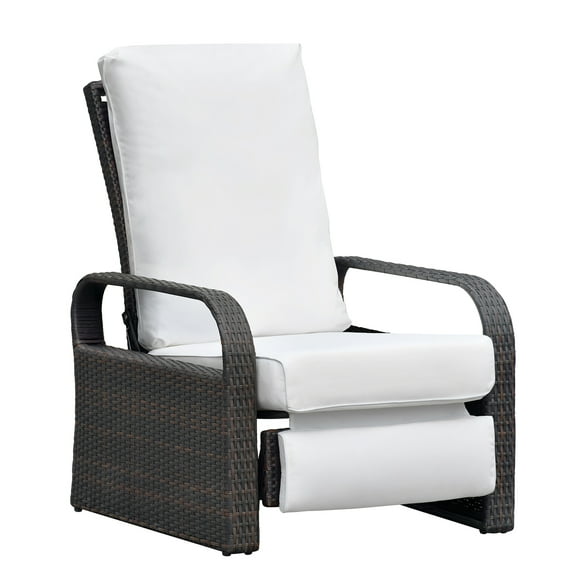ATR ART to REAL Outdoor Adjustable Oversized Wicker Recliner Chair with Cushion and Aluminum Frame,White