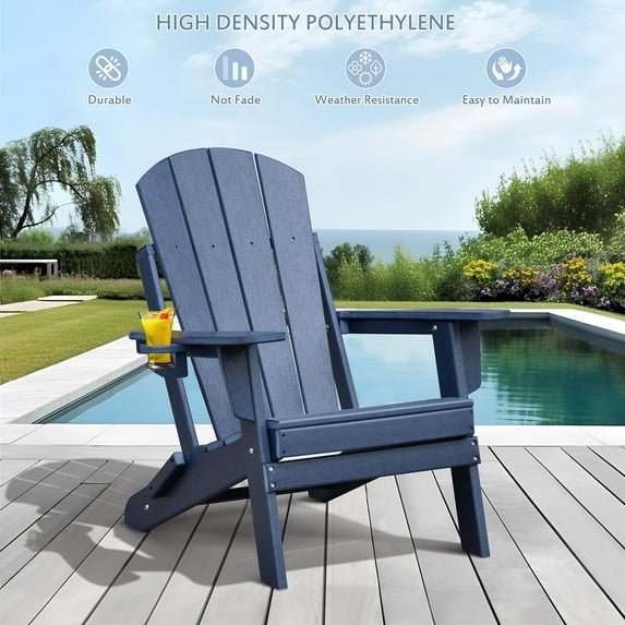 ATR ART to REAL Outdoor Folding Adirondack Chair with Cup Holder, HDPE Lawn Chair,Blue