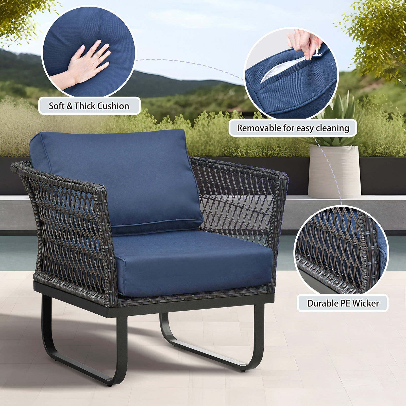 ATR ART to REAL Outdoor Patio Rattan Sofa Chair, All Weather Wicker