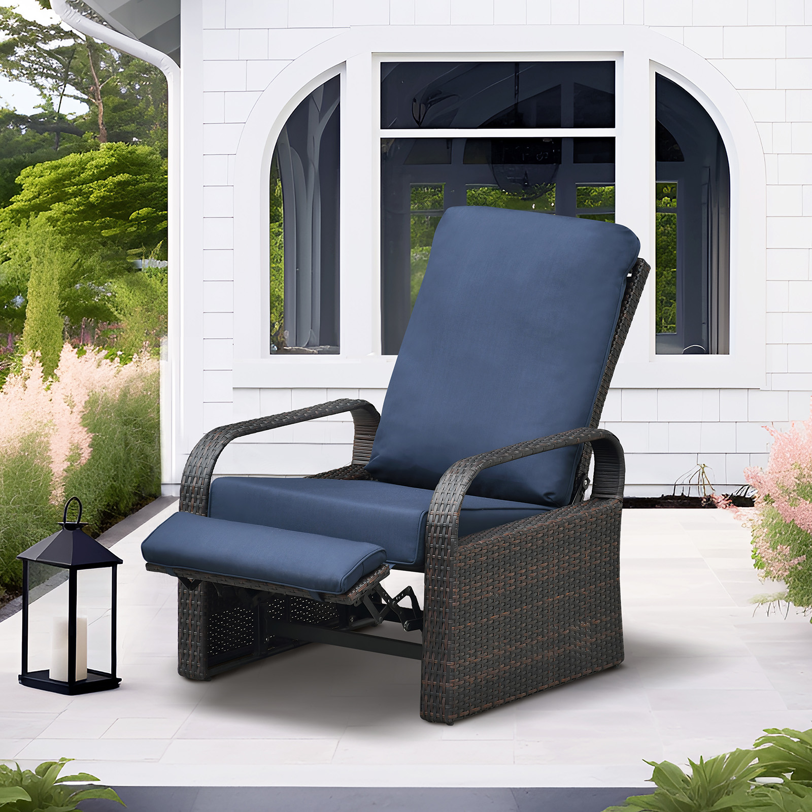ATR ART to REAL Outdoor Patio Rattan Wicker Adjustable Recliner Chair with Cushion,Dark Blue - image 1 of 11