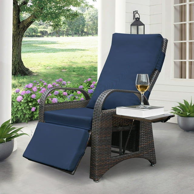 ATR ART to REAL Outdoor Wicker Recliner with Flip Table,Adjustable Push