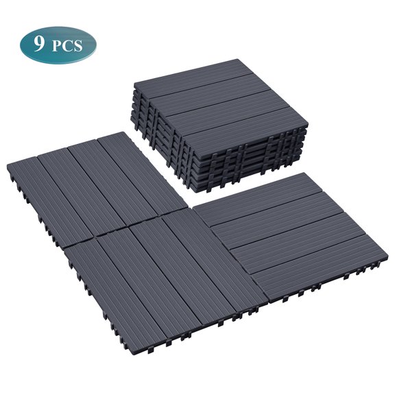 ATR ART to REAL Patio Plastic Composite Deck Tiles,9PCS Square Interlocking Floor Tiles,for Indoor and Outdoor,Gray