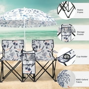 ATR ART to REAL Portable Outdoor 2-Seat Folding Beach Chair with Removable Sun Umbrella,Coconut Tree Pattern