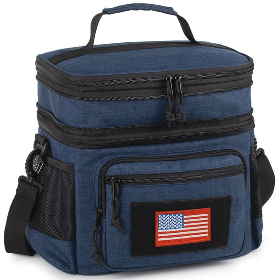 ATRIPACK Double Deck Lunch Box for Men, Lunch Cooler Bag Work with Shoulder Strap Webbing Large Capacity Leakproof Insulated(19.5 Blue)