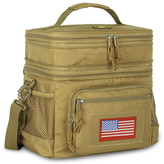 ATRIPACK Double Deck Lunch Box for Men, Lunch Cooler Bag Work with Shoulder Strap Webbing Large Capacity Leakproof Insulated(19.5 Brown)