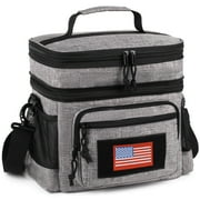 TRIPGEAR Double Deck Lunch Box for Men, Lunch Cooler Bag Work with Shoulder Strap Webbing Large Capacity Leakproof Insulated19.5 Gray