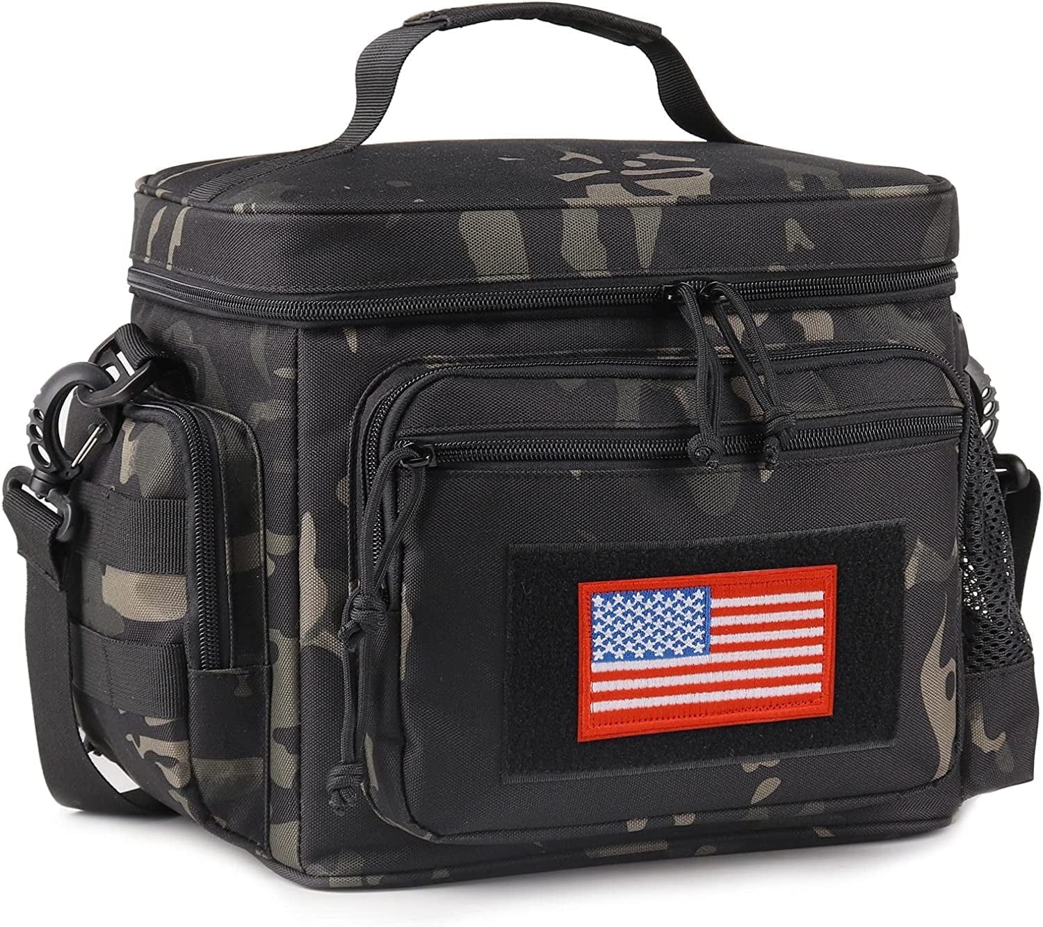 TRIPGEAR Lunch Box for Men, Mens Lunch Bag with Webbing Leakproof Insulated Large Capacity Cooler Bag with Adjustable Shoulder Strap(12.3L Camo-Black)