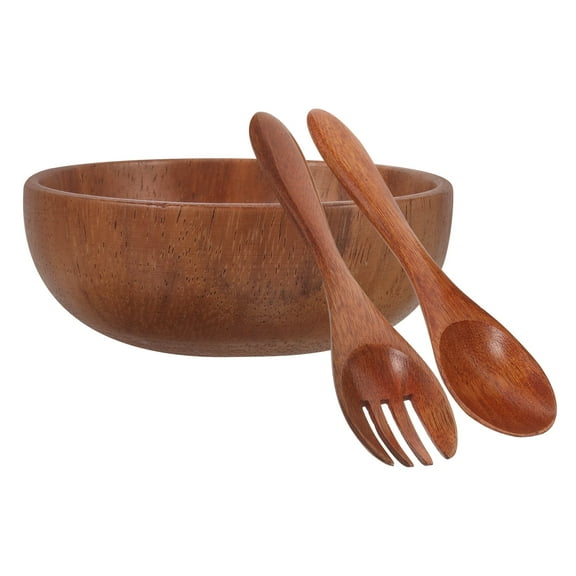 ATRISS 1 Set Wooden Salad Bowl Salad Serving Container Salad Tableware Food Bowl with Spoon and Fork