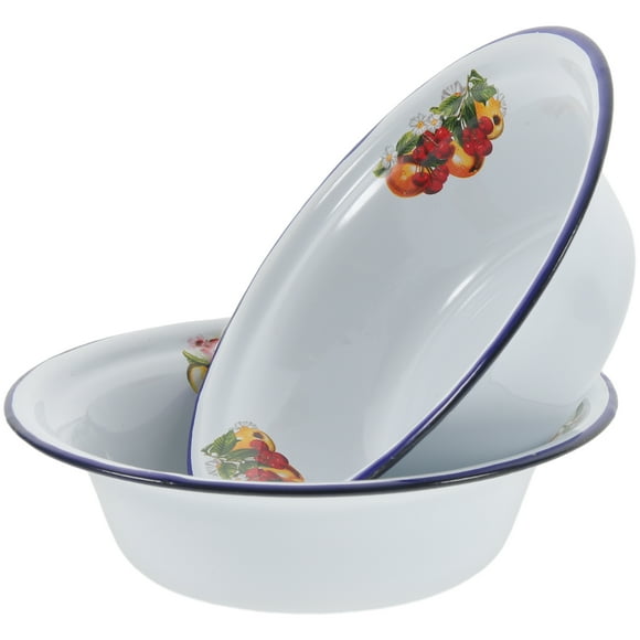 ATRISS Rolled Enamel Basin Enamelware Dinnerware Portable Spittoon 2 Pcs Mix High Capacity Salad Bowl Food Tray