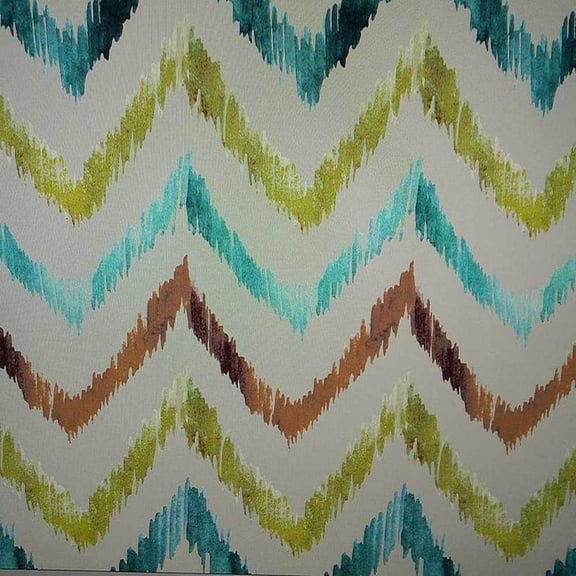 ATRIUM - Zigzag Digital Print Satin Fabric - Cotton Hand - 58 Inch. in Width, | Home Decor, Turquoise / Cut by the Yard