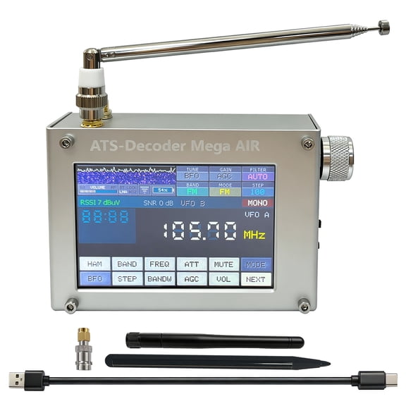 ATS-Decoder Mega AIR Portable SDR Shortwave Radio Receiver with 4" Touchscreen, SI4735D60, AM FM SSB CW Digital Modes, Waterfall Spectrum Display, 4000mAh Battery