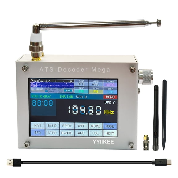 ATS-Decoder Mega Portable SDR Radio Receiver 4 Inch Touchscreen AM FM SSB SYNC CW Digital Decoder 132kHz-30MHz 64-108MHz SI4735D60 Chip 4000mAh Battery