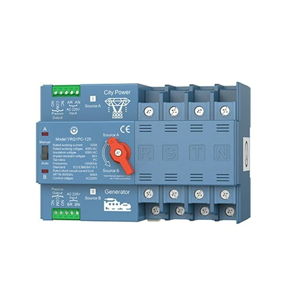 ATS Dual Power Automatic Transfer Switch for Generator or PV Energy to City Power Changeover Switch Generator 125A 4P