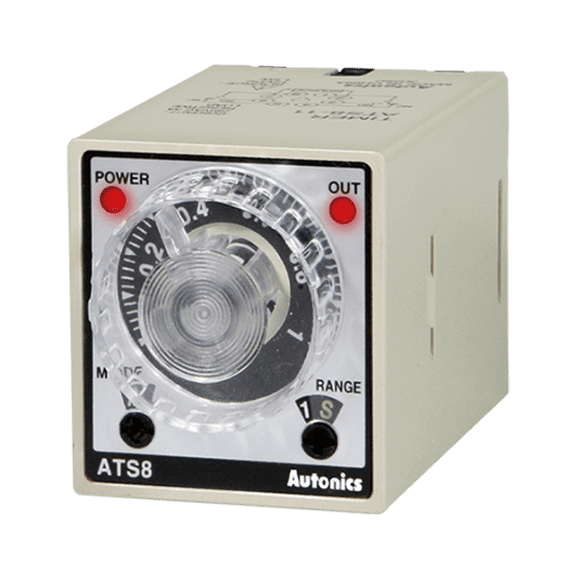ATS8-41 Autonics Small Analog Timer, 6-Mode, Multi-Range(0.1 Sec-10Hours), DPDT(2c) or 2 SPDT, 100-240VAC/24-240VDC