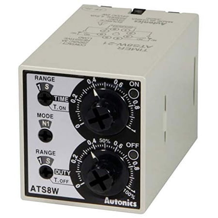 ATS8W-41, Twin Timer, 6-Mode, Multi-Range(0.1 Sec-10Hours), DPDT(2c) or 2 SPDT, 100-240VAC/24-240 VDC, 8Pin, (Socket req'd)
