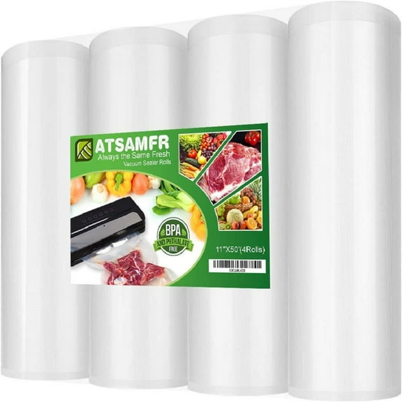 ATSAMFR 4 Pack 11x50 Vacuum Sealer Rolls,Seal a Meal Food Vacuum Seal Bags Rolls