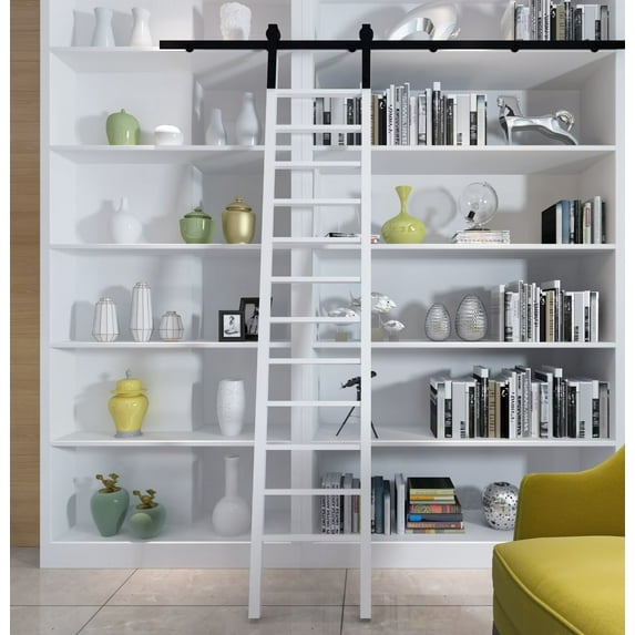 ATT 8FT Modern Sliding Hardware Rolling Library Kit(No Ladder), Black