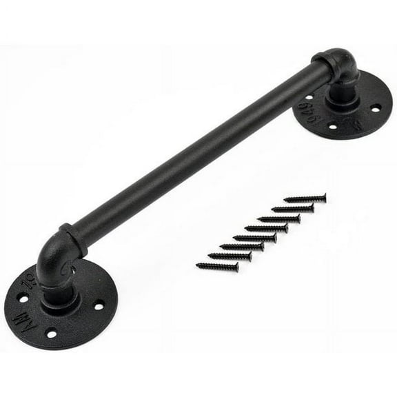 ATT Hardware 12'' Oil Rubbed Bronze Iron Industrial Pipe Barn Door Handle, Grab Bar, Towel Bar, Antique Rustic Style