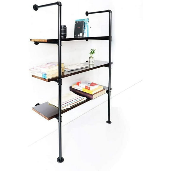 ATT Hardware 3 Tier Industrial Pipe Floating Ladder Shelf Vintage Storage Rack Rustic Shelving Storage