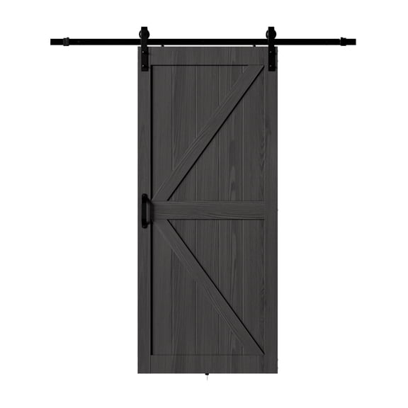 ATT Hardware 36"x84" Gray Interior Sliding Barn Door with 6.6FT Sliding Door Hardware & Handle,DIY Assembly,K Frame