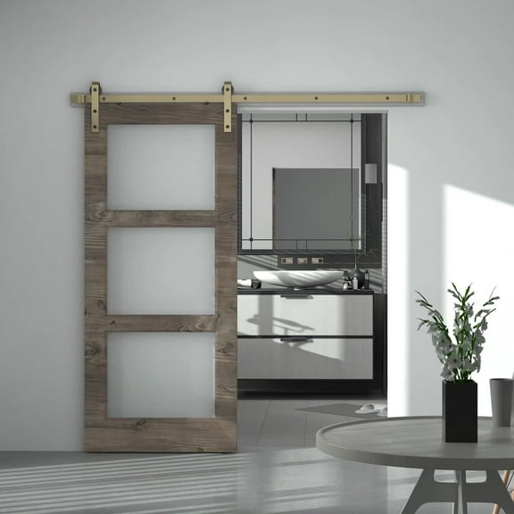 ATT Hardware 6.6FT Classic Brass Soft Gold Finish Sliding Barn Door Hardware Kit for Interior Door,Brushed Gold